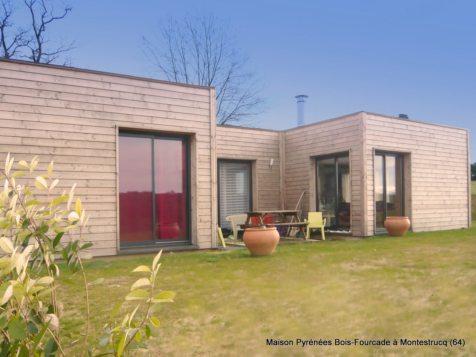 Maison toit terrasse en bois près d'Orthez (Pyrénées Atlantiques, 64)